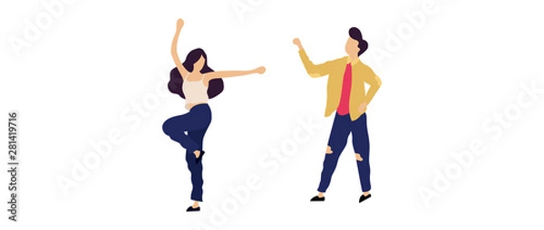 Fototapeta Crowd of young people dancing at club. Big set of characters having fun at party. Flat colorful vector illustration. - Vector
