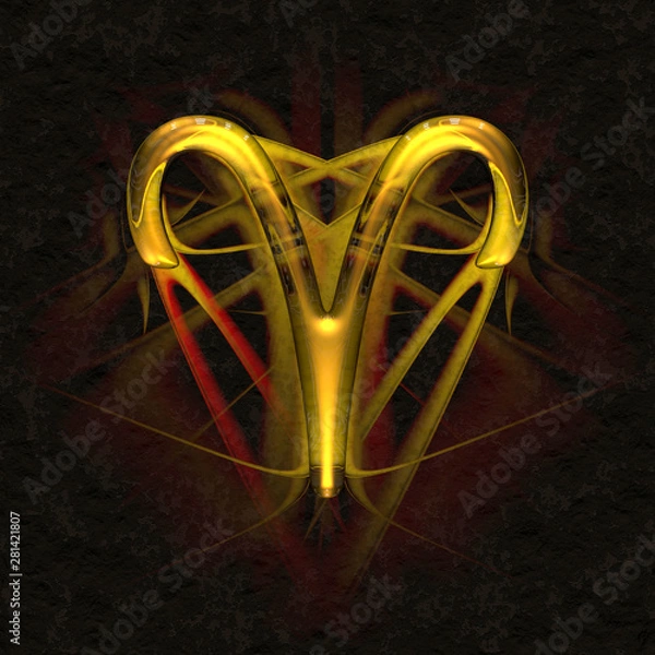 Fototapeta Astrology symbol in ancient glass with refraction of light - ARIES