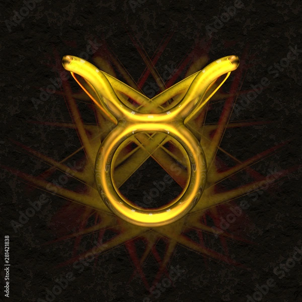 Fototapeta Astrology symbol in ancient glass with refraction of light - TAURUS