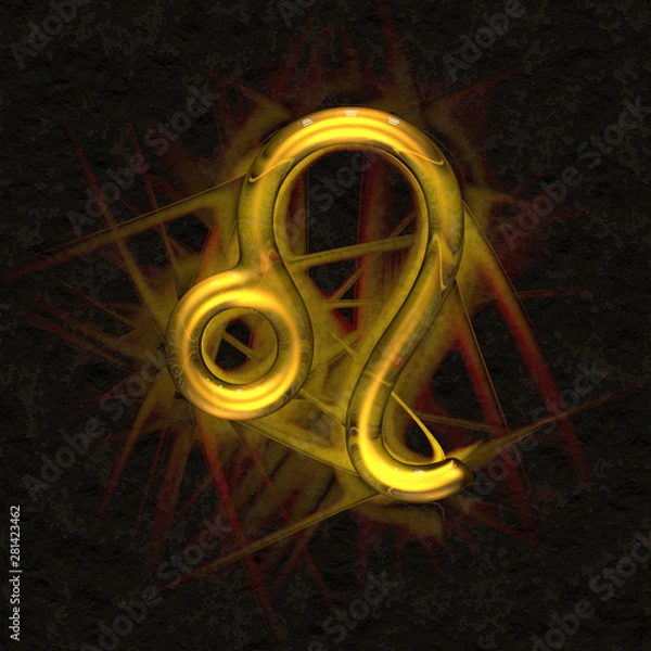 Fototapeta Astrology symbol in ancient glass with refraction of light - LEO