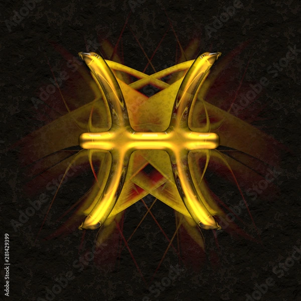 Fototapeta Astrology symbol in ancient glass with refraction of light - PISCES