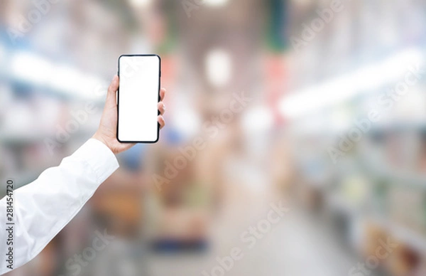 Fototapeta mock-up smartphone blank screen , Close-uphand holding blank screen smartphone