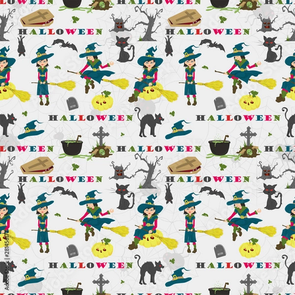 Fototapeta Halloween_19_seamless pattern, in the style of childrens illustration, for design decoration at the festive event