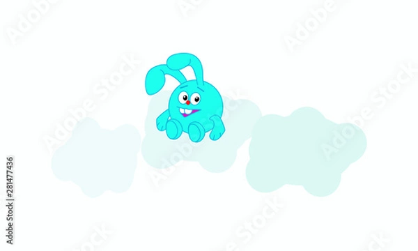 Fototapeta The abstract fairy blue character is sitting on the cloud. Vector illustration
