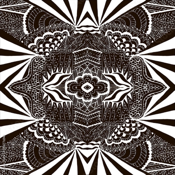 Fototapeta Seamless abstract pattern with doodles in black and white colors