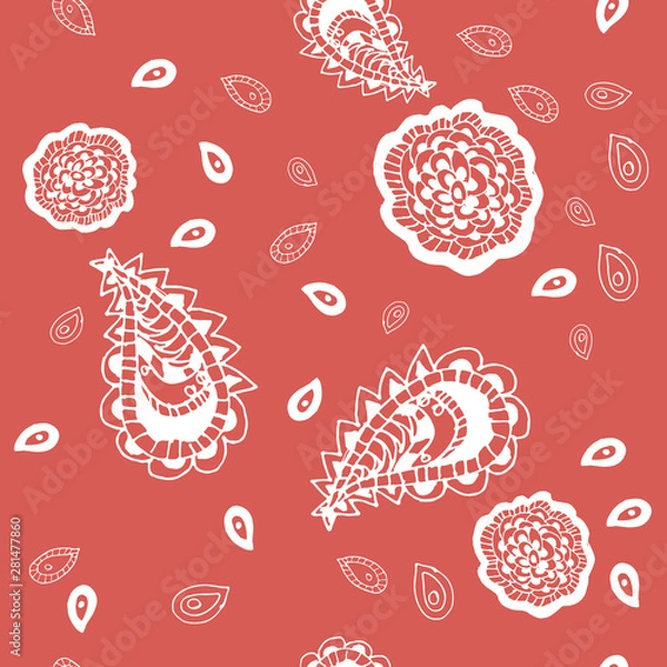 Fototapeta Vector seamless pattern with white elements on a red background