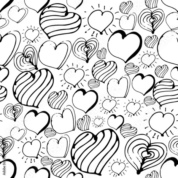 Fototapeta Vector seamless pattern with hearts in black and white colors