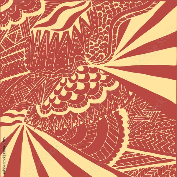 Fototapeta Vector pattern with doodles in red colors