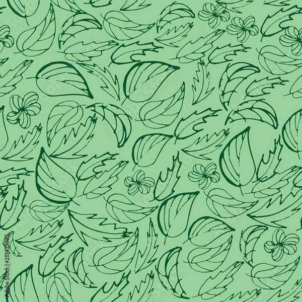 Fototapeta Vector seamless pattern with leaves in green colors