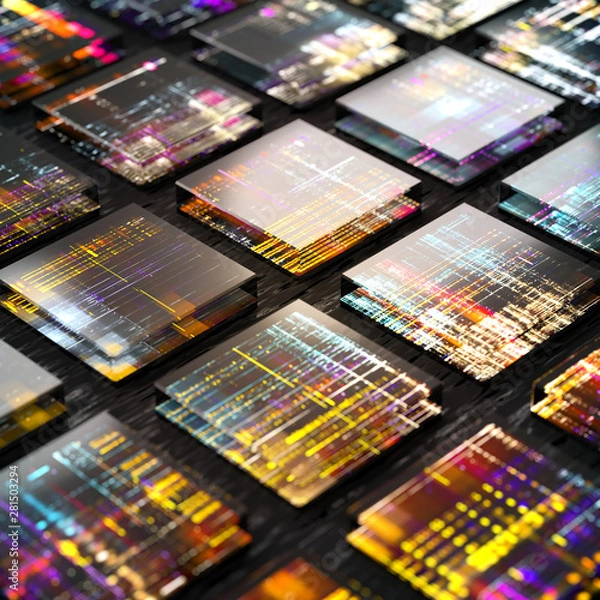 Fototapeta Concept of fututistic quantum computer made of small cells