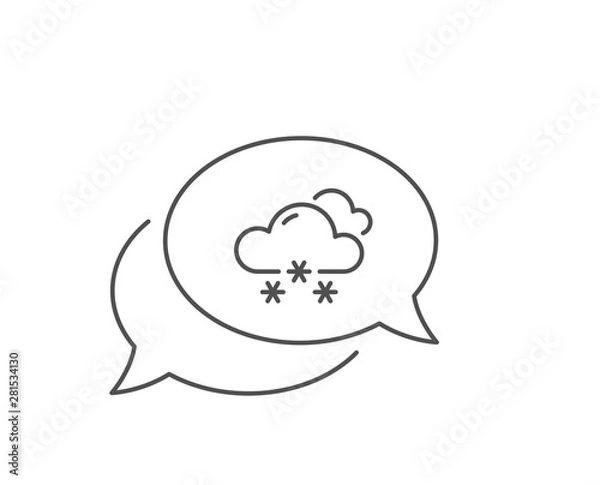 Obraz Snow weather forecast line icon. Chat bubble design. Clouds with snowflake sign. Cloudy sky symbol. Outline concept. Thin line snow weather icon. Vector