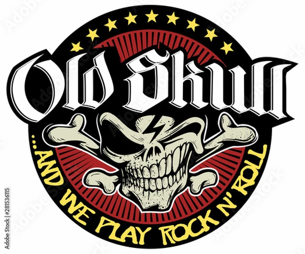 Obraz Vintage skull logo graphic design, rock and roll, heavy metal, hard rock vector logo.