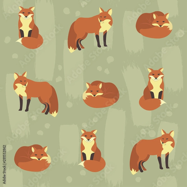 Fototapeta Fox with watercolour stroke background seamless pattern