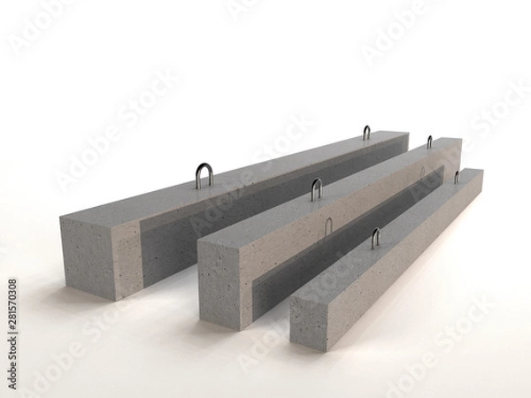 Obraz Reinforced concrete beam for construction isolated on white background. 3D illustration.