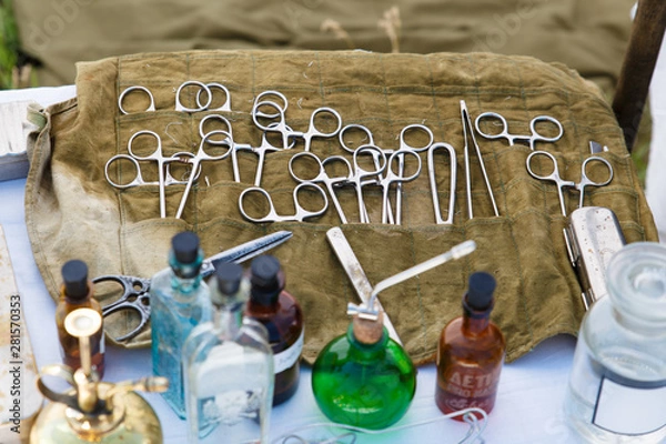 Fototapeta Medical instruments surgeon of the early 19th century. Field surgery.