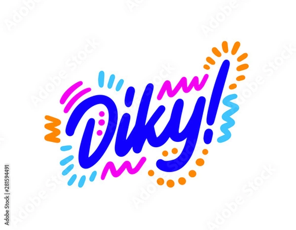 Fototapeta Lettering on Czech language, phrase translate Thank You. Vector hand draw lettering design for postcard, greeting card, tag or banner. Diky on white background.