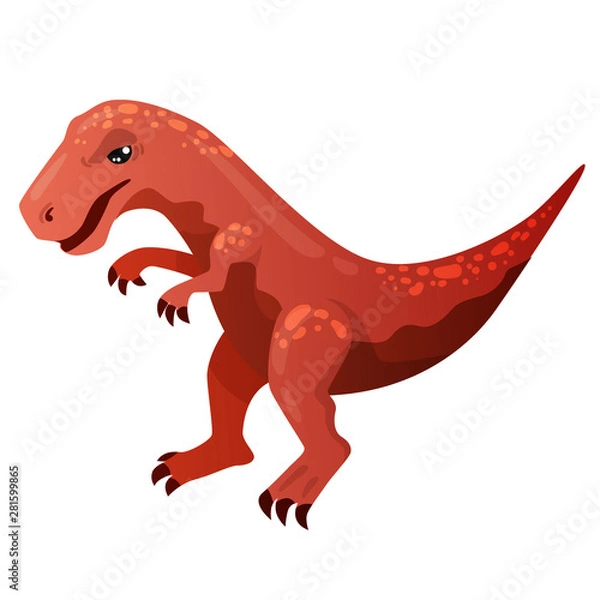 Fototapeta Big evil red Tirex Tyrannosaurus Rex dinosaur, aggressive full-length, on an isolated white background, predatory, scary, in a cartoon style, villain