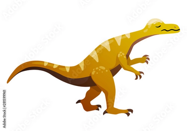 Obraz yellow pachycephalosaurus dinosaur lizard on white background frail weak weak dgorchichny color, small hands, sad, isolated on white background in full growth