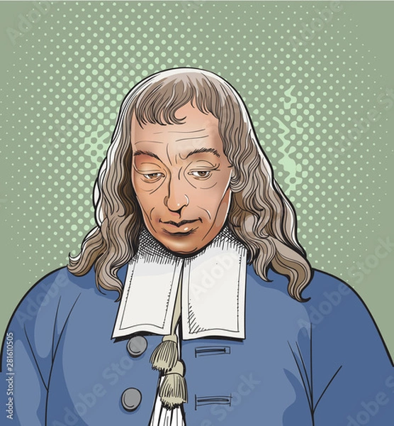 Fototapeta Blaise Pascal line art portrait, vector