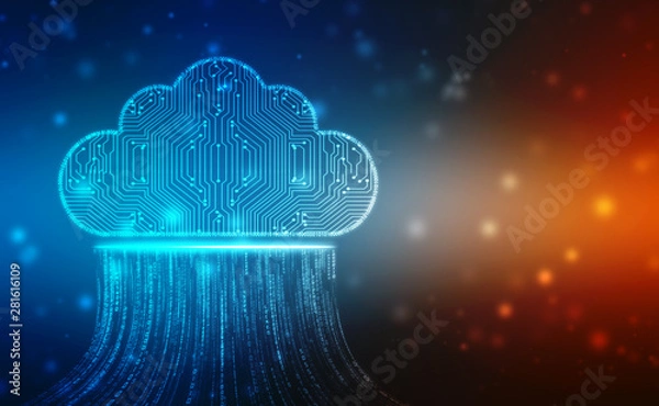 Fototapeta 2d ilustracja cloud computing, cloud computing i koncepcji dużych danych, tło koncepcja internet technologii cloud computing