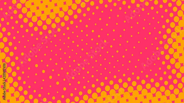 Fototapeta Magenta and orange retro pop art background with halftone dots design