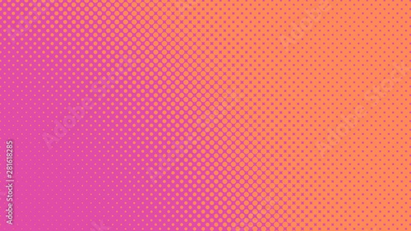 Fototapeta Magenta i pomarańczowe tło retro pop-artu z projektem kropki półtonów