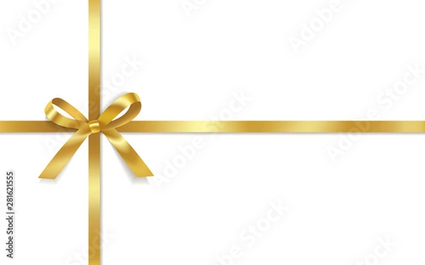 Obraz Golden satin bows with horizontal and vertical ribbons isolated on white background. Vector holiday decoration.