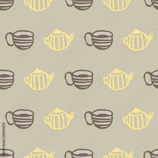Fototapeta tea mug and cup seamless pattern design