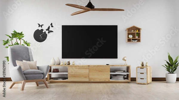 Fototapeta Interior poster mock up living room with colorful white sofa . 3D rendering.