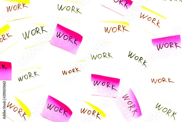 Obraz Repeating pattern from the word "work" on a white background with multi-colored lines.