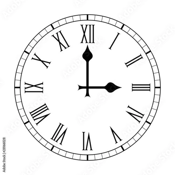 Fototapeta Plain Roman Numeral Clock Face on White