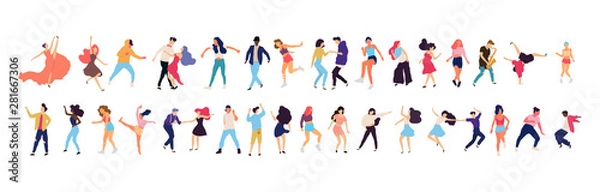 Obraz Crowd of young people dancing at club. Big set of characters having fun at party. Flat colorful vector illustration. - Vector
