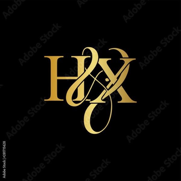 Fototapeta Initial letter H & X HX luxury art vector mark logo, gold color on black background.