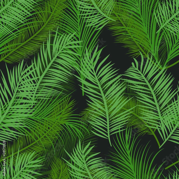 Fototapeta Seamless black and green palm tree leaves pattern vector