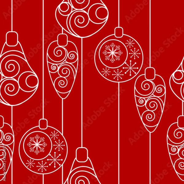 Obraz Seamless red pattern with rcontour hanging balls