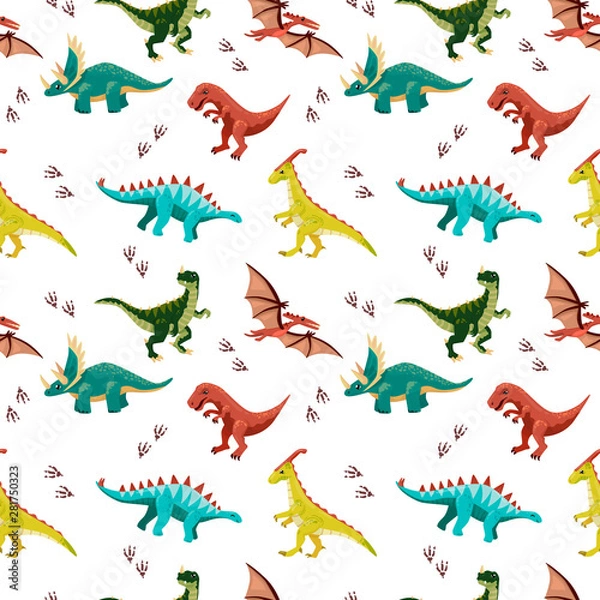 Fototapeta Kolorowy wzór z dinozaurami