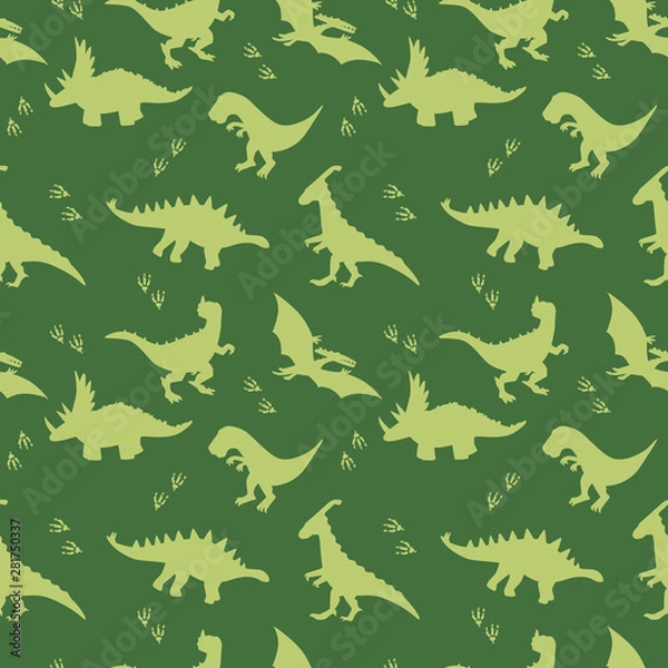 Obraz Zielony wzór z sylwetkami dinozaurów