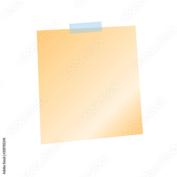 Fototapeta Orange sticker sheet, pinned adhesive tape, ready for your use. Notice board element. Perfect for back to school or business design theme. Isolated on white background. 