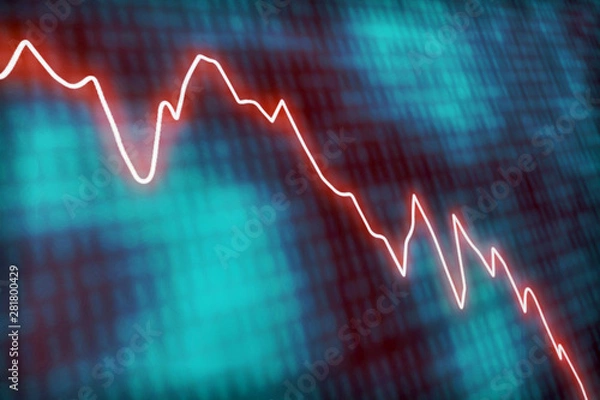 Obraz Illustrated concept wth a glowing red line graph decreasing at a fast rate