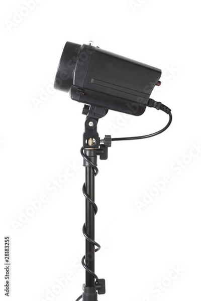 Obraz flash on tripod on white background