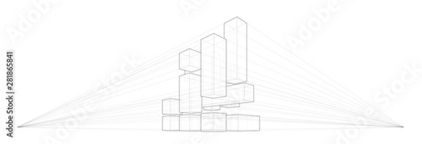 Fototapeta Two Point Perspective Drawing Tutorial