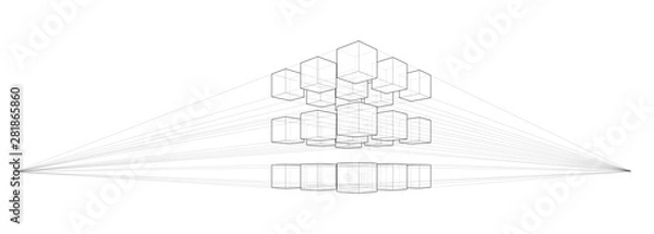 Fototapeta Two Point Perspective Drawing Tutorial