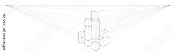 Fototapeta Two Point Perspective Drawing Tutorial