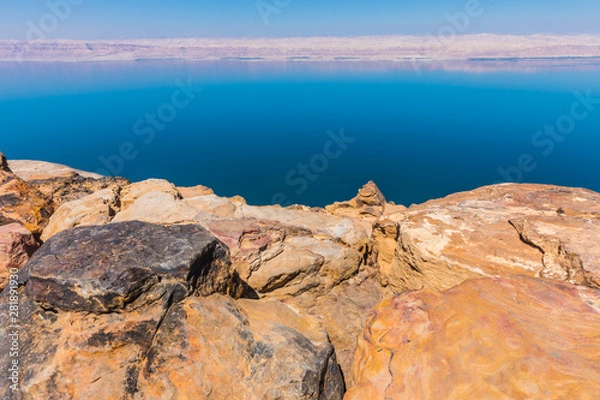 Obraz Views of the Dead Sea coast near the Panorama Dead Sea Complex in Jordan. 