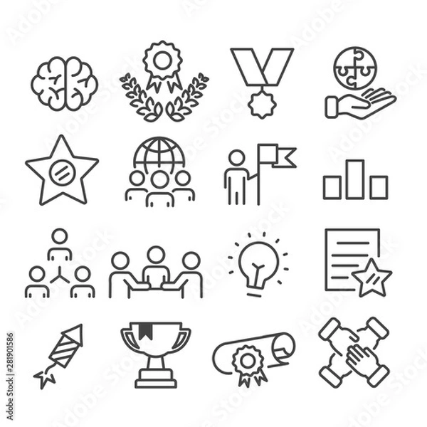 Obraz Simple set of teamwork and successful concept icon isolated. Modern outline on white background