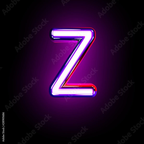 Fototapeta Purple shine neon font - letter Z isolated on black background, 3D illustration of symbols