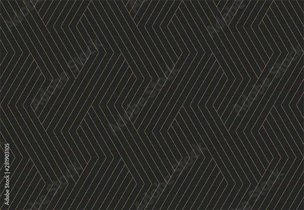 Obraz Seamless pattern. Dark and gold texture. Repeating geometric background. Striped hexagonal grid. Linear graphic design