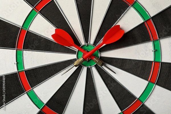 Obraz Red arrows on dart board, top view