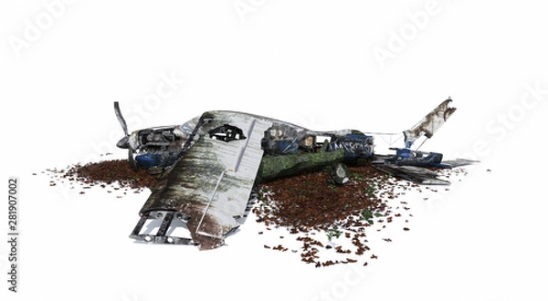 Fototapeta Broken plane in jungle forest leaf ground, left view
