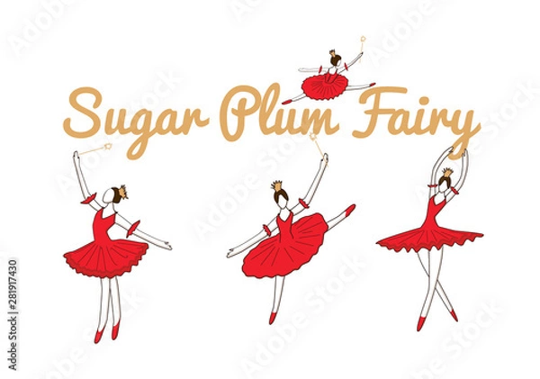 Fototapeta set with christmas fairy or sugar plum fairy sprinkling